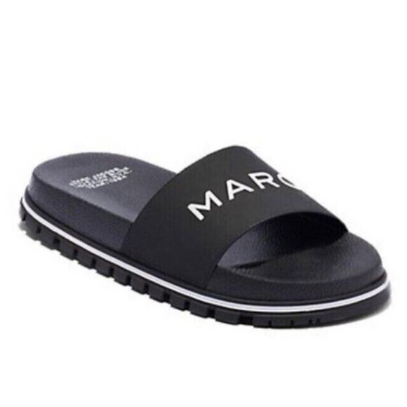 Marc Jacobs Slides Womens Size 6 Black Logo Slip On Sandals Designer Pool NEW - Picture 3 of 15